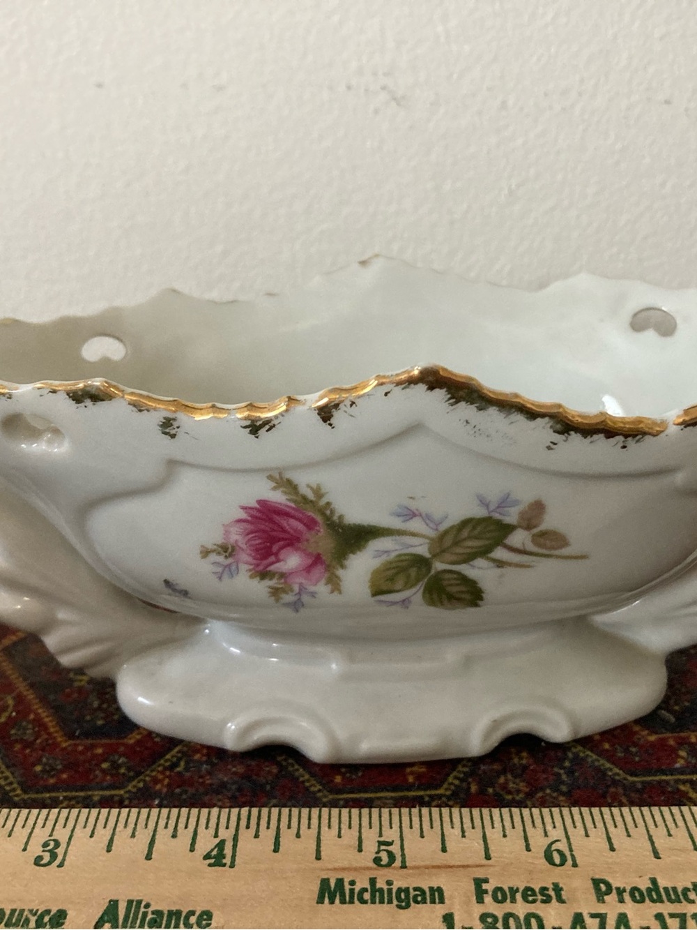 Vintage Pink Moss Rose Japan Porcelain Oval Candy Dish Footed Ornate